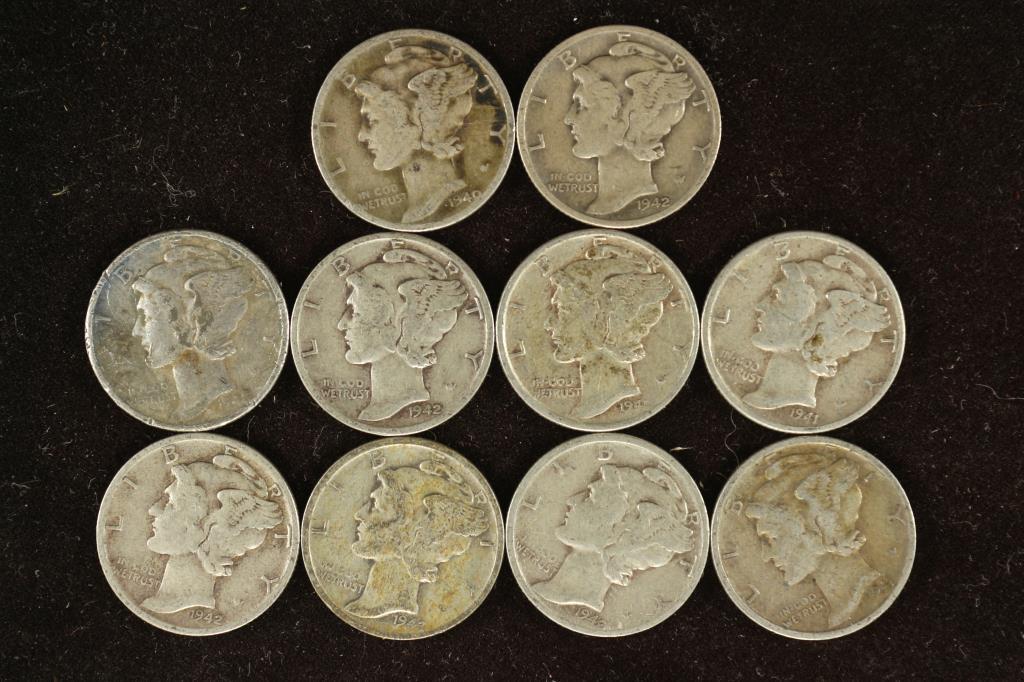 10 ASSORTED 1940'S ROOSEVELT DIMES (1 of 2)