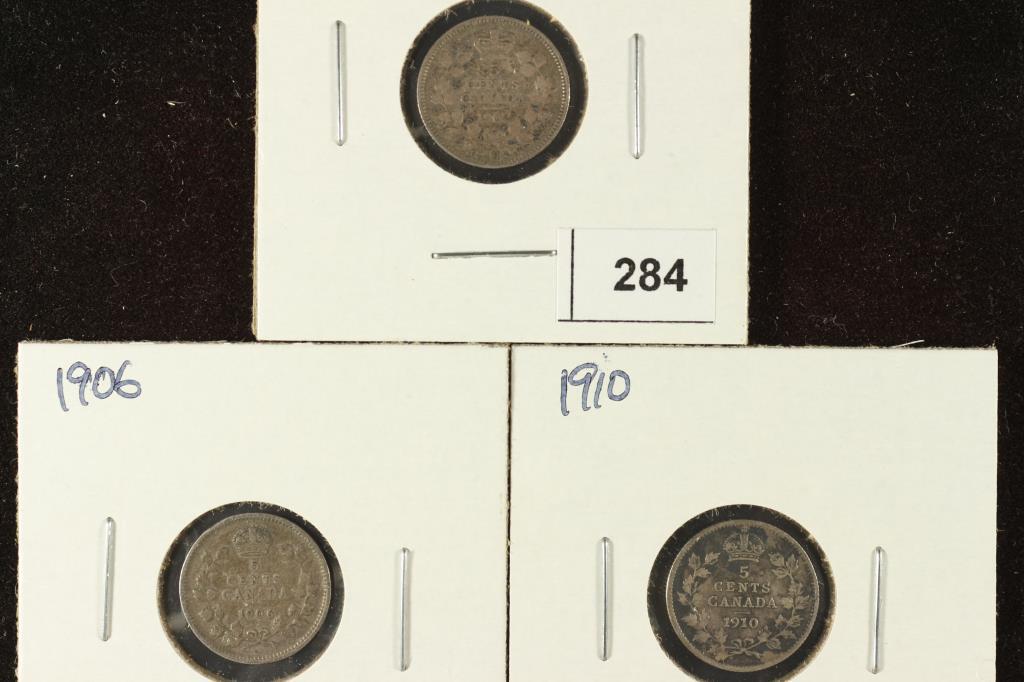 1902-H, 1906 & 1910 CANADA SILVER 5 CENTS (1 of 2)
