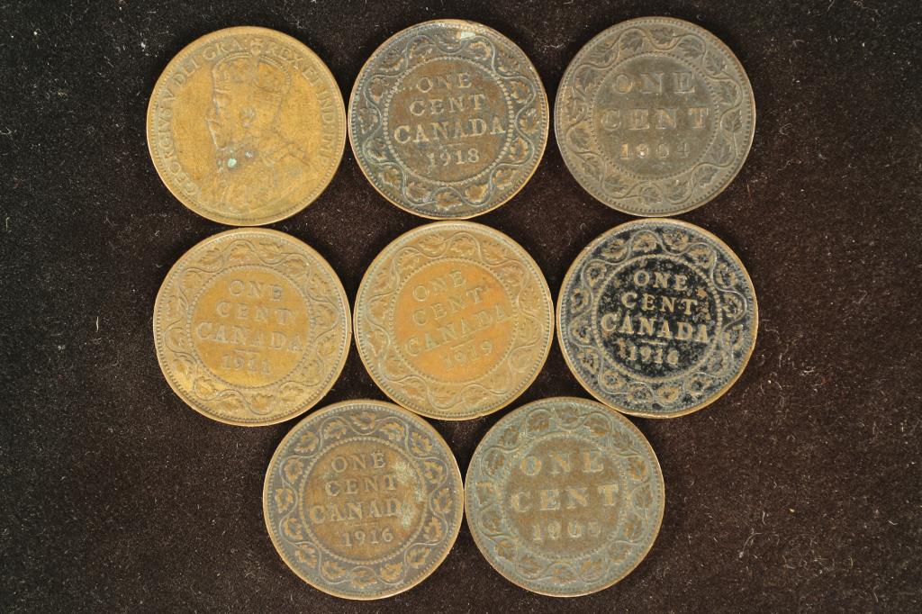 8 ASSORTED 1904-1919 CANADA LARGE CENTS (1 of 2)