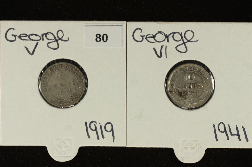 1919 & 1941 NEWFOUNDLAND SILVER 10 CENTS (1 of 2)