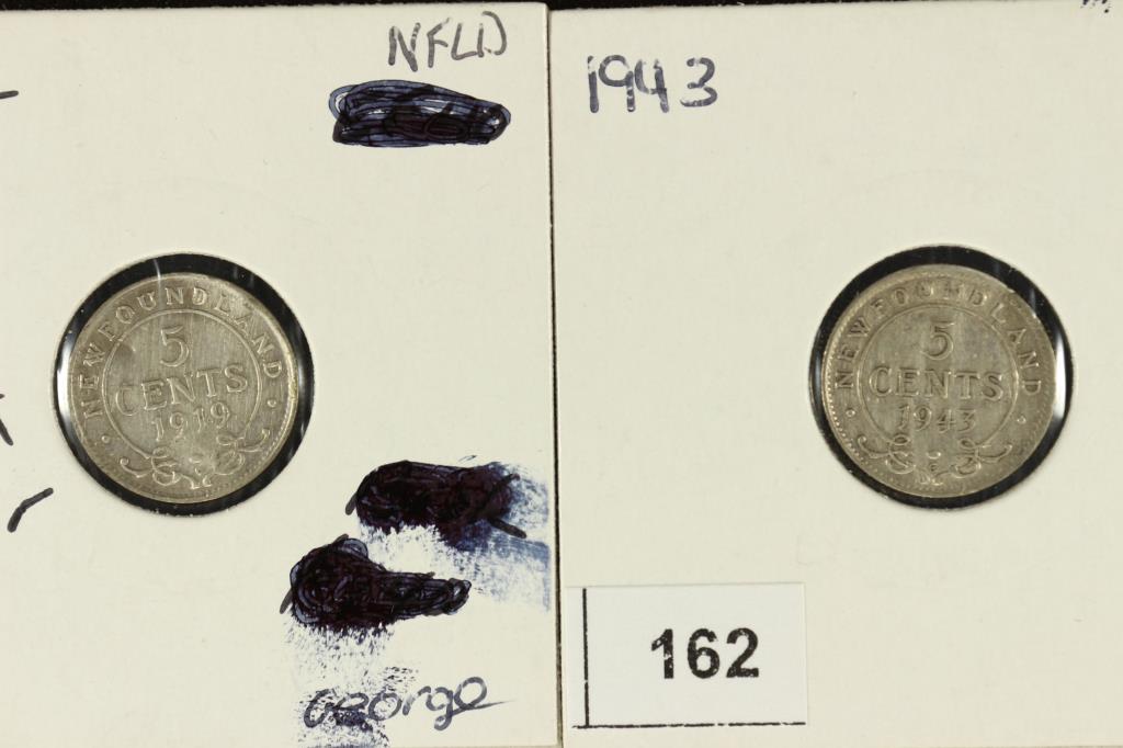 1919-C & 1943 NEWFOUNDLAND SILVER 5 CENTS (1 of 2)