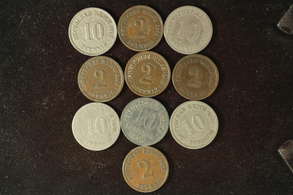 10 ASSORTED GERMAN 1874-1919 2 & 10 PFENNIGS (1 of 2)