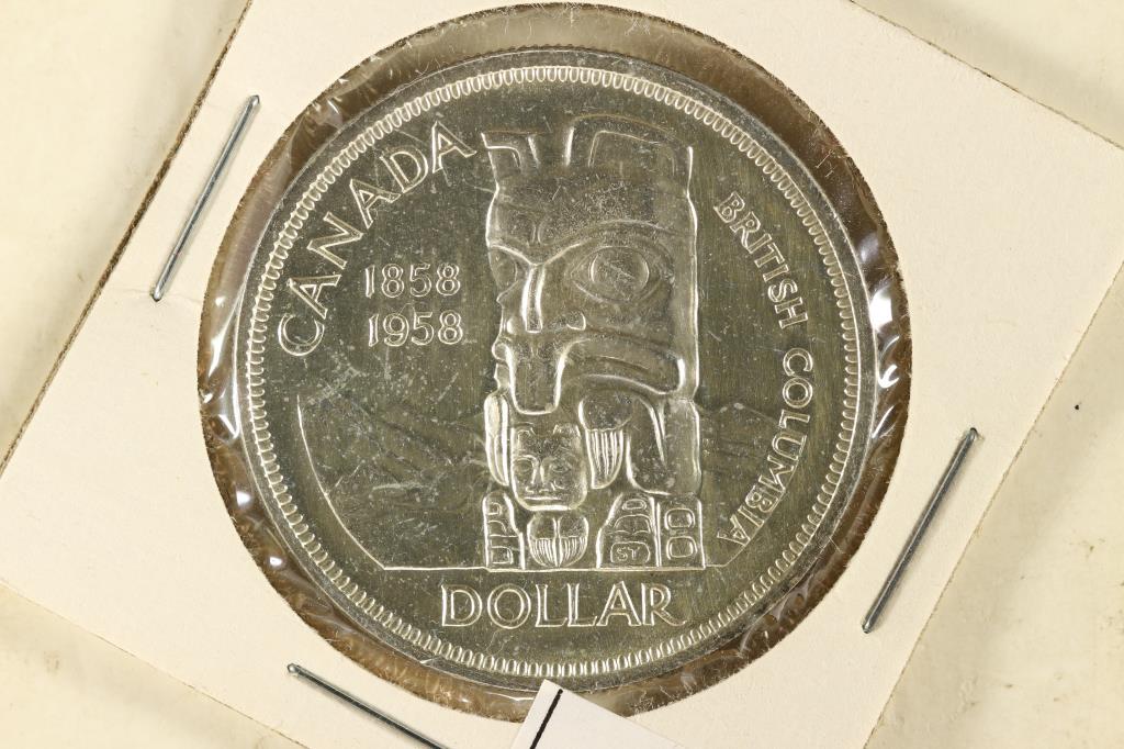 1958 CANADA TOTEM POLE SILVER DOLLAR BRILLIANT UNC: WATCH FOR OUR NEXT AUCTION ON MONDAY AUGUST 2ND, 2021 AT 7 PM EDT