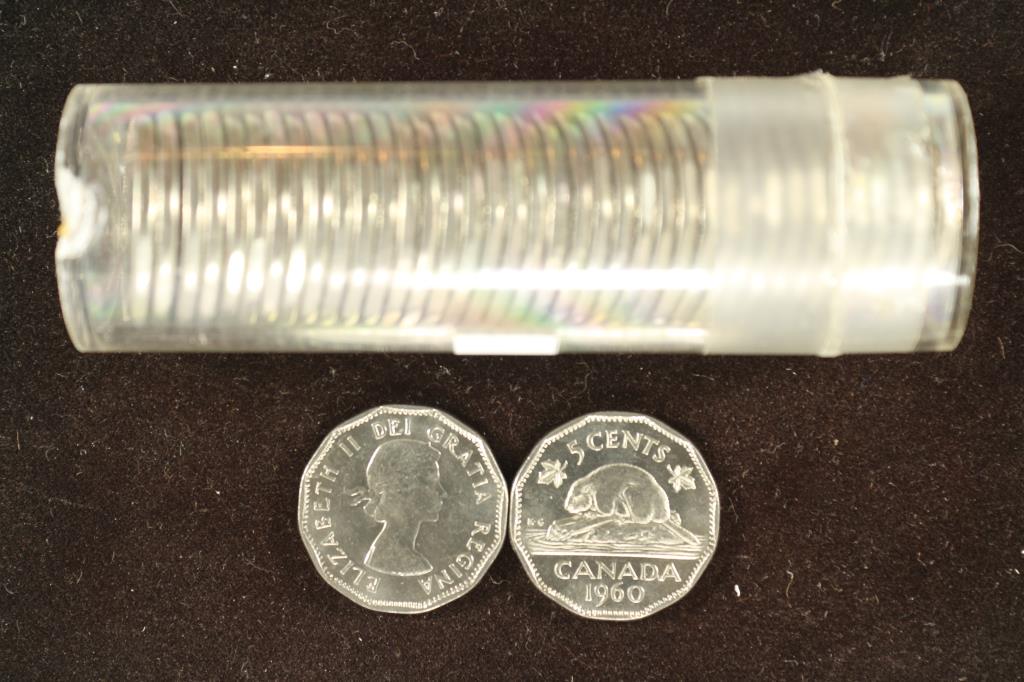 ROLL OF 40-1960 CANADA FIVE CENTS BRILLIANT UNC (1 of 1)