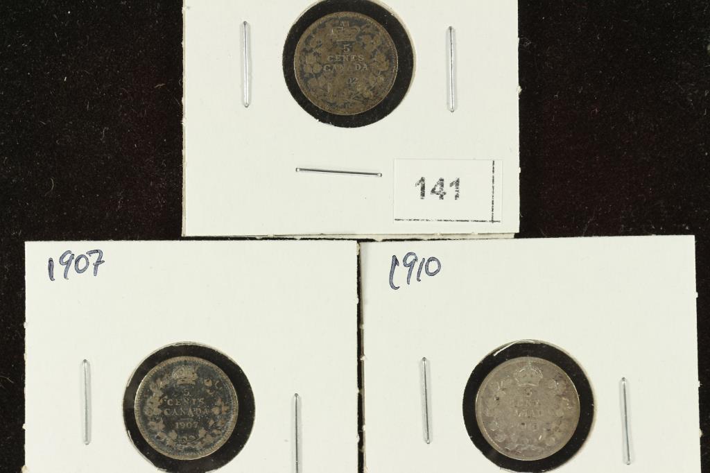 1902-H, 1907 & 1910 CANADA SILVER 5 CENTS (1 of 2)