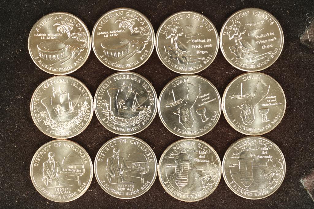 2009 DISTRICT OF COLUMBIA & US TERRITORIES QUARTER: SETS P & D BRILLIANT UNC, 12 COINS TOTAL