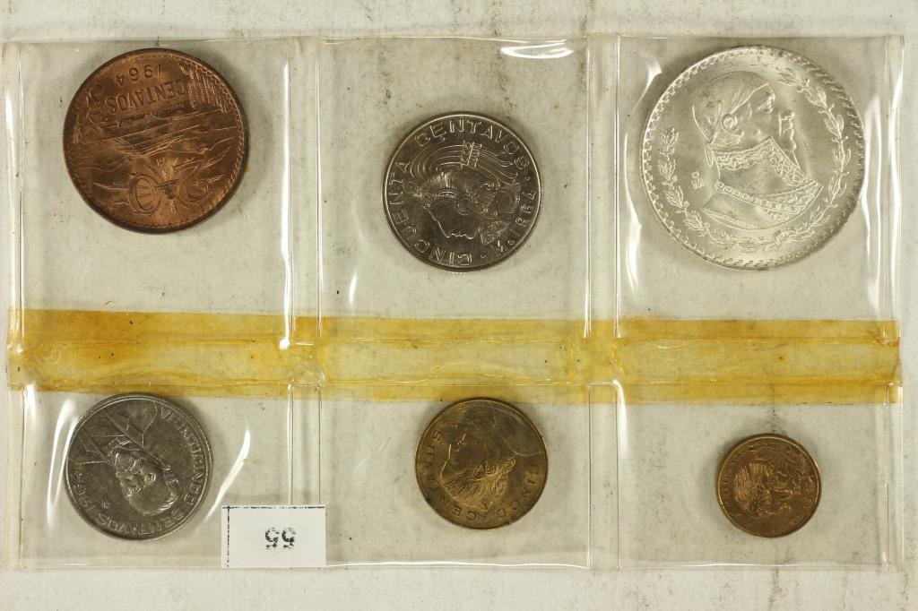 1964 MEXICO 6 COIN UNC SET INCLUDES .100 SILVER (1 of 2)