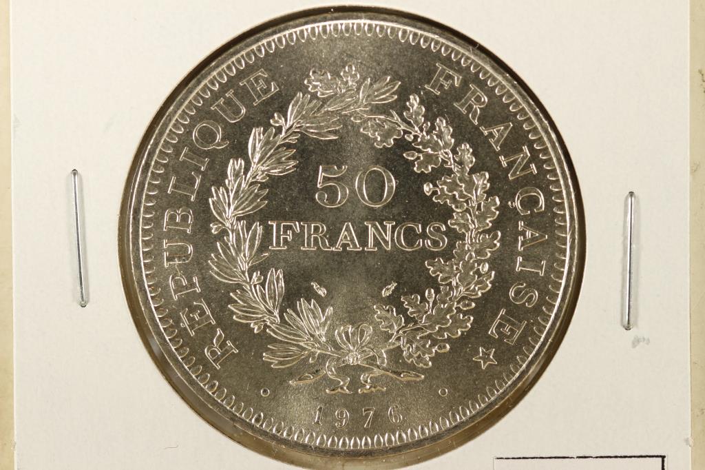 1976 FRANCE SILVER 50 FRANCS BU .8680 OZ. ASW: WATCH FOR OUR NEXT AUCTION ON MONDAY AUGUST 23RD, 2021.