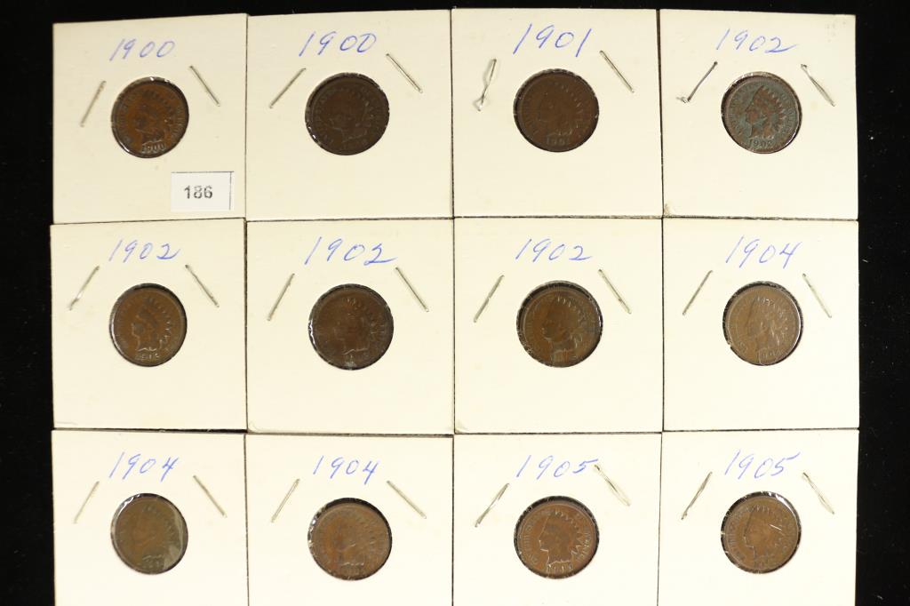 12 ASSORTED 1900-1905 INDIAN HEAD CENTS (1 of 2)