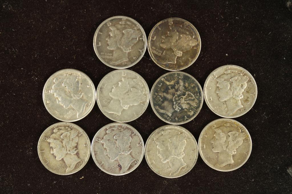 10 ASSORTED 1940'S MERCURY DIMES (1 of 2)