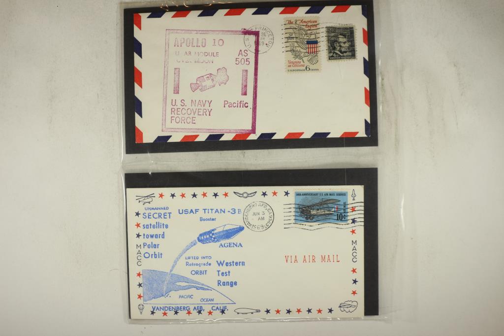 4-SPACE RELATED 1969 ENVELOPES WITH POSTAGE: STAMPS, POST MARKED FROM VARIOUS LOCATIONS, CAPE CANAVERAL, 2-VANDENBERG AFB AND U.S.S. PRINCETON