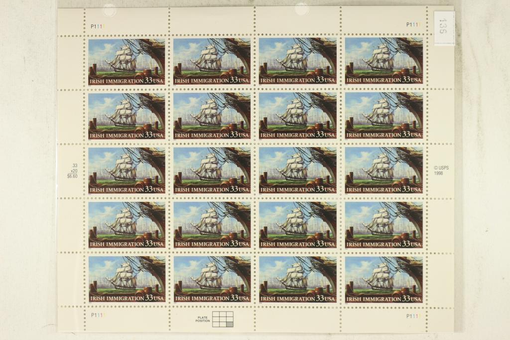 USPS MINT SHEET OF 20 "IRISH IMMIGRATION" 33 CENT (1 of 2)