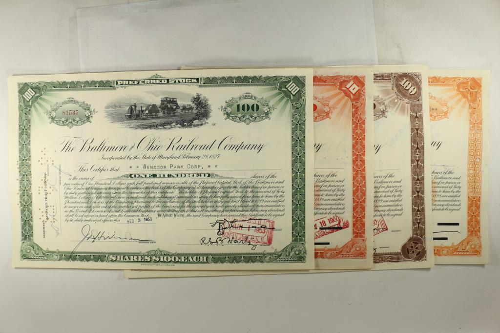 4 ASSORTED VINTAGE RAILROAD STOCK CERTIFICATES (1 of 5)