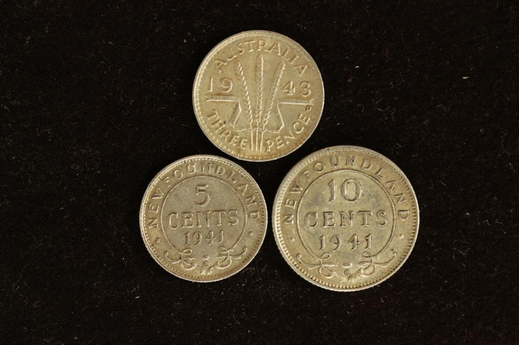 3 PIECES OF FOREIGN SILVER 1941 NEWFOUNDLAND 5 (1 of 2)