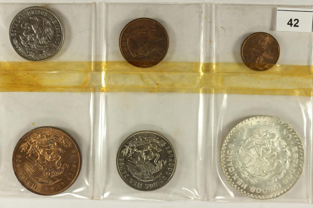 1964 MEXICO 6 COIN UNC SET WITH .100 SILVER PESO (1 of 2)