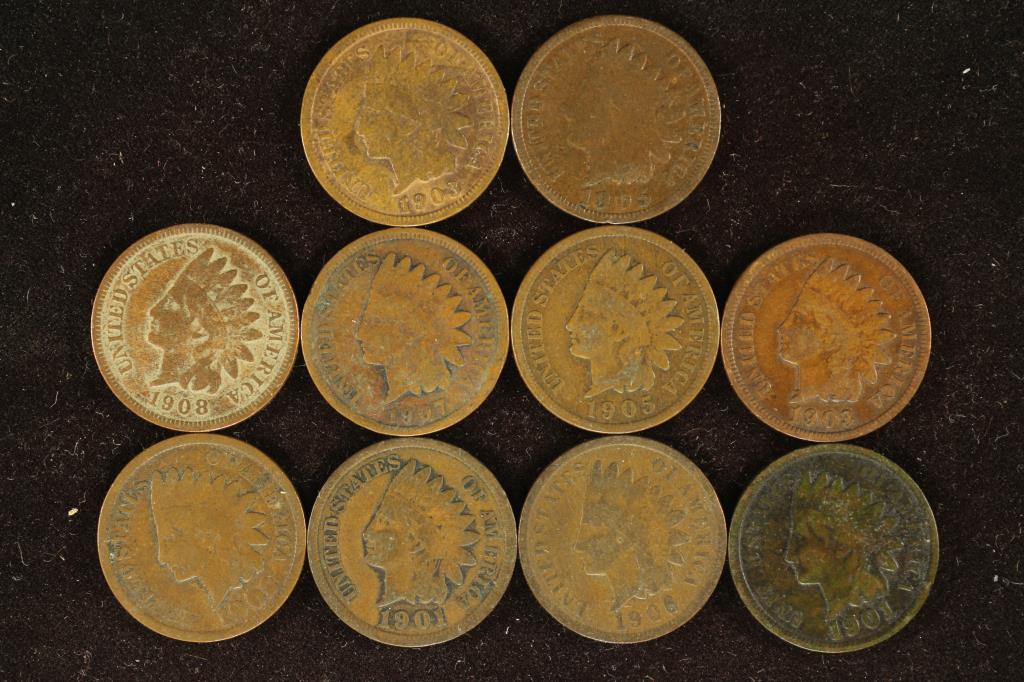10 ASSORTED 1900'S INDIAN HEAD CENTS (1 of 2)