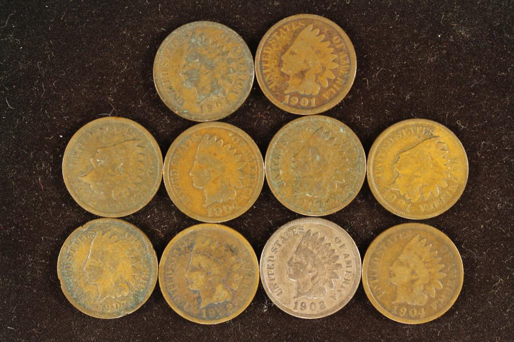10 ASSORTED 1900'S INDIAN HEAD CENTS (1 of 2)