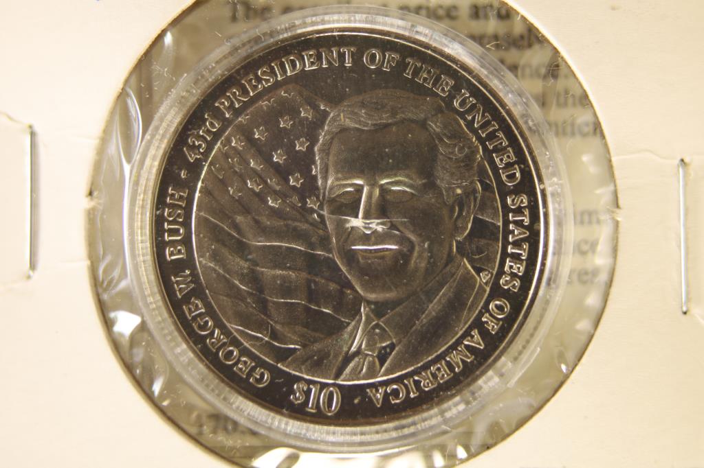 2001 LIBERIA $10 GEORGE W. BUSH BRILLIANT UNC: WATCH FOR OUR NEXT AUCTION ON MONDAY OCT. 25TH, 2021.