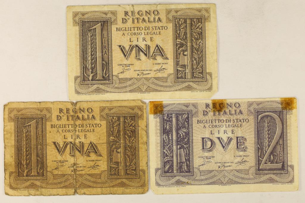 3 PIECES OF VINTAGE ITALIAN CURRENCY 2-1 LIRE: AND A 2 LIRE