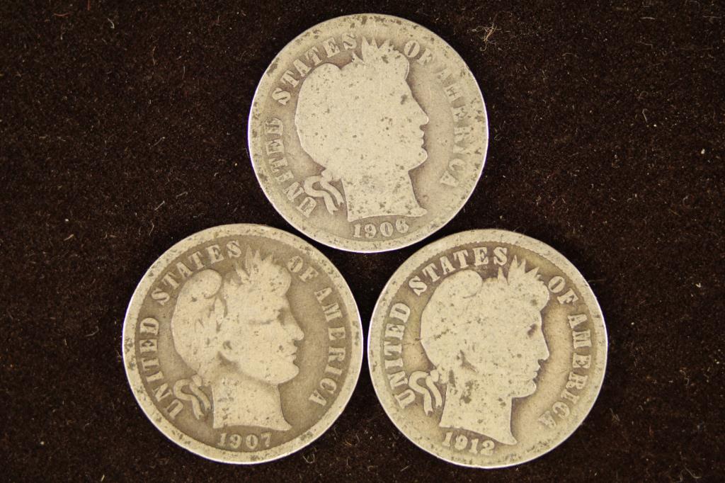 1906, 1907 & 1912-D BARBER DIMES (1 of 2)