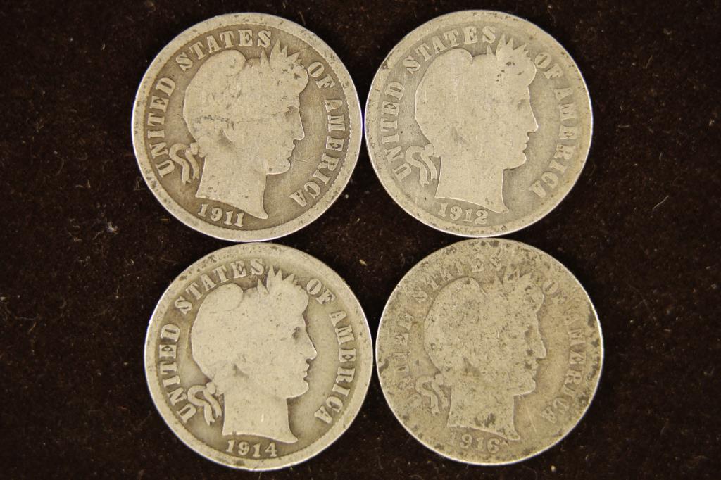 1911, 1912, 1914-D & 1916 BARBER DIMES (1 of 2)
