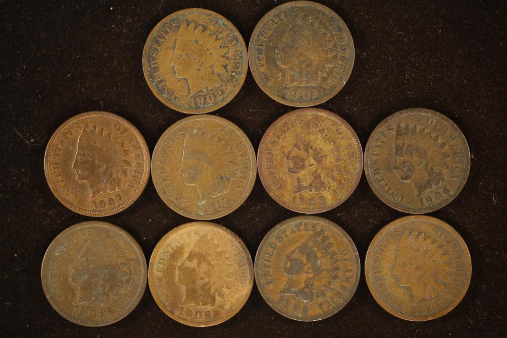 10 ASSORTED 1900'S INDIAN HEAD CENTS (1 of 2)