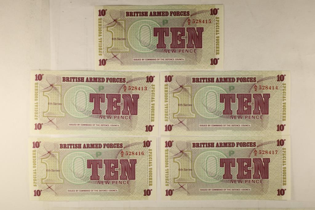 5 PIECES OF CRISP UNC BRITISH ARMED FORCES 10 (1 of 2)