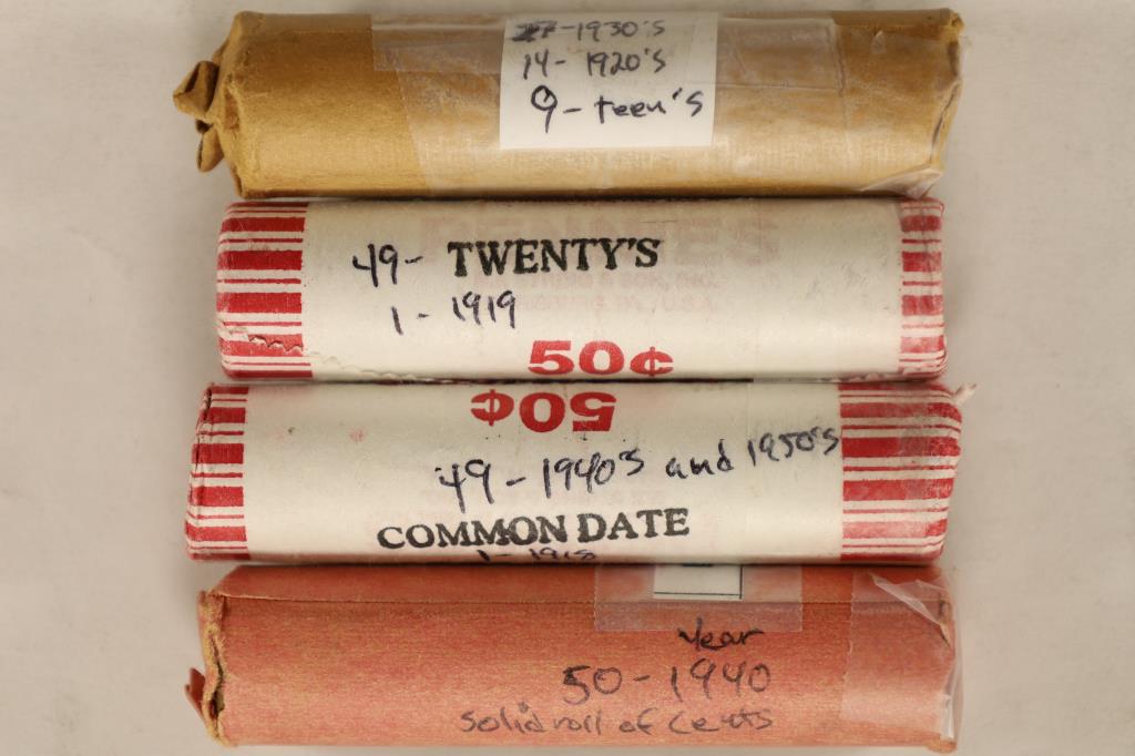 4 ROLLS OF LINCOLN WHEAT CENTS FROM TEENS-40'S (1 of 1)