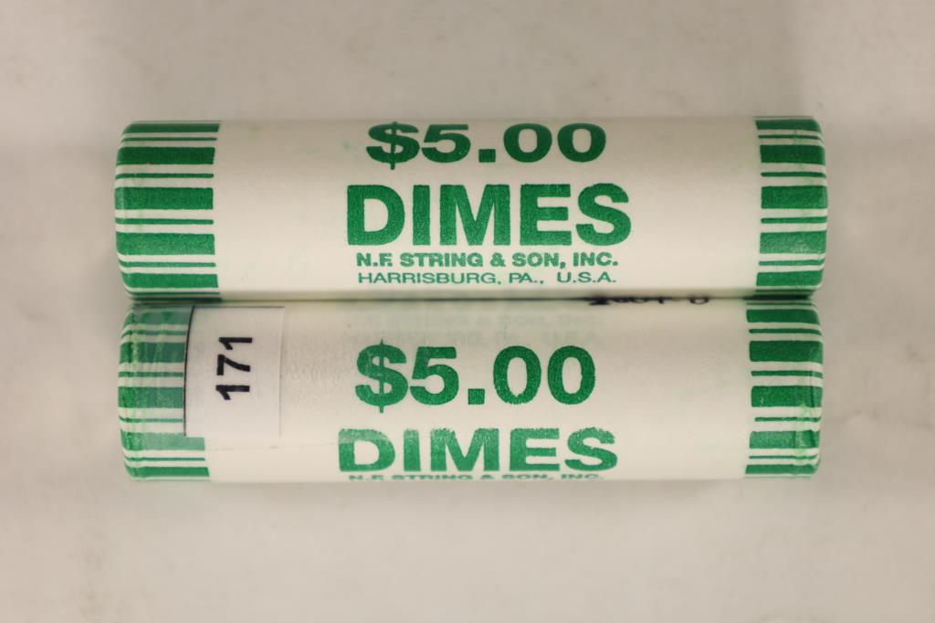 2-$5 ROLLS OF BRILLIANT UNC 2009-D ROOSEVELT DIMES: WATCH FOR OUR NEXT AUCTION ON MON. NOV. 15TH, 2021 AT 7 PM EST.