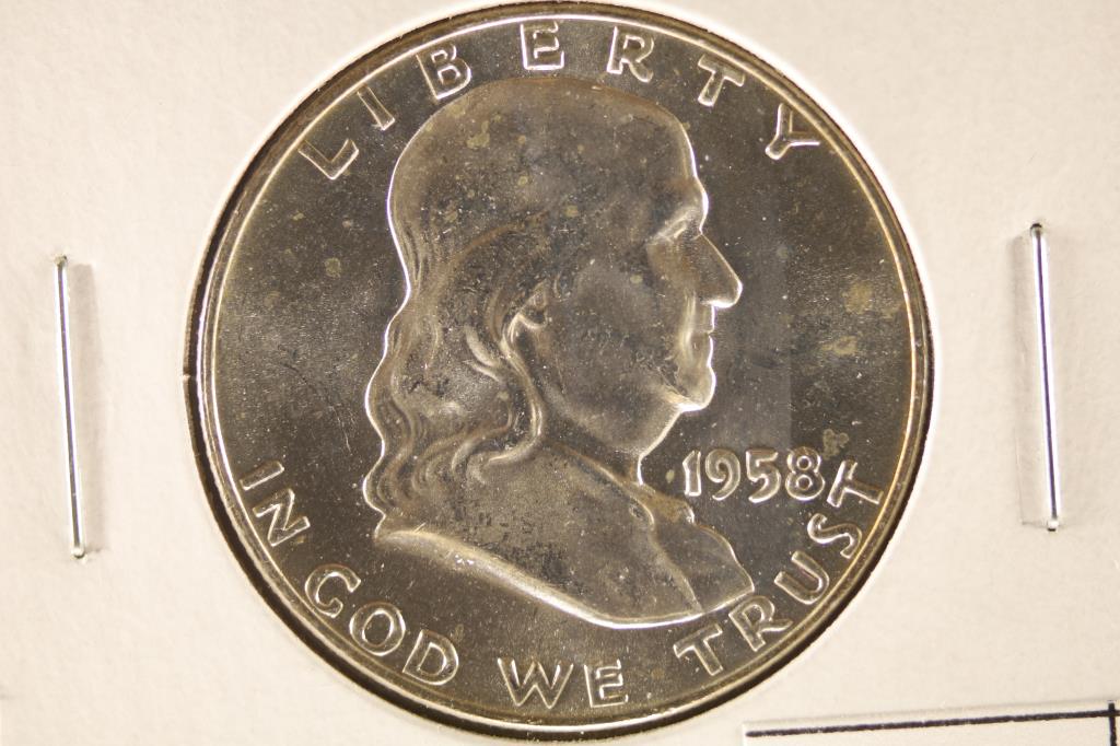 1958-D SILVER FRANKLIN HALF DOLLAR BRILLIANT UNC (1 of 2)