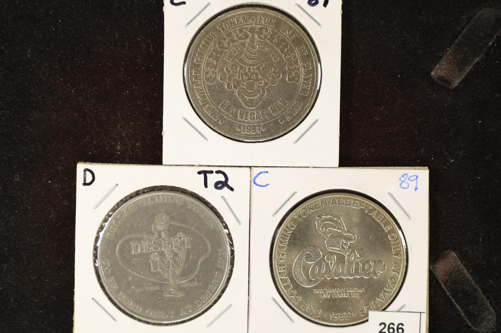 3 ASSORTED $1 GAMING TOKENS: 1987 CIRCUS CIRCUS, (1 of 2)
