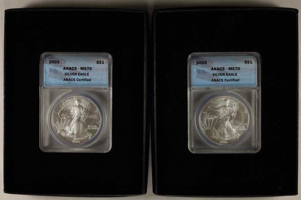 2-2003 AMERICAN SILVER EAGLES ANACS MS70'S (1 of 3)