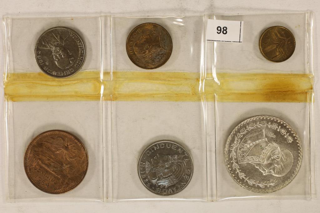 1964 MEXICO 6 COIN UNC SET INCLUDES .100 SILVER (1 of 2)