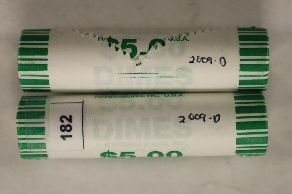 2-$5 ROLLS OF BRILLIANT UNC 2009-D ROOSEVELT DIMES: WATCH FOR OUR NEXT AUCTION ON MONDAY NOV. 22ND, 2021.