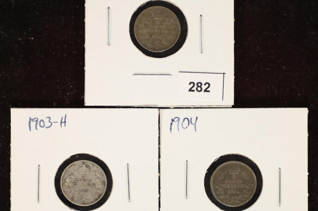 1902-H, 1903-H & 1904 CANADA SILVER 5 CENTS (1 of 2)