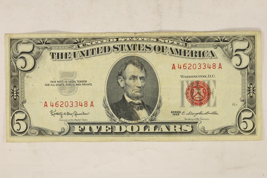 1963 $5 US RED SEAL NOTE (1 of 2)