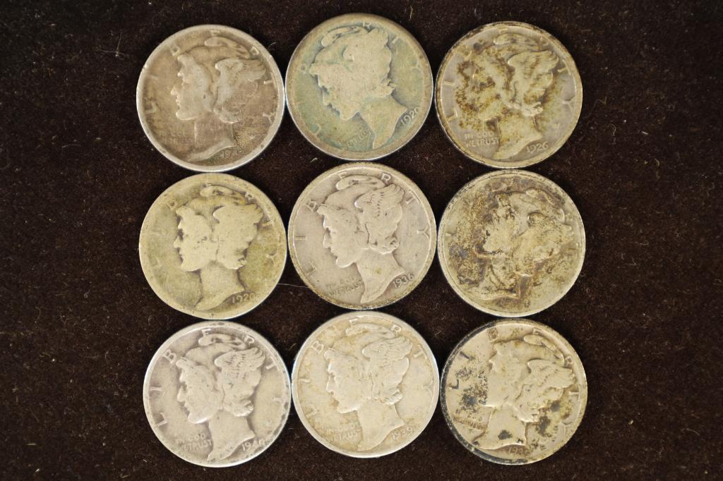 9 ASSORTED 1920'S-40'S MERCURY DIMES (1 of 2)