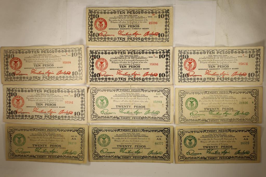 10 PIECES OF 1944 PHILIPPINES EMERGENCY CURRENCY (1 of 2)
