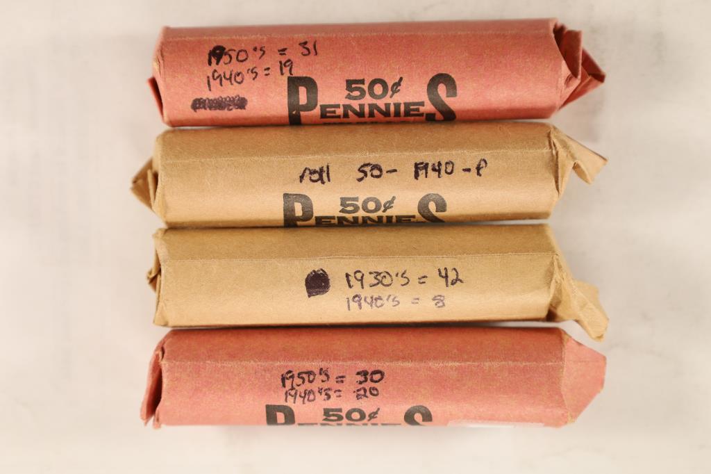 4 ROLLS OF LINCOLN WHEAT CENTS, 1930'-40'S & 50'S (1 of 1)