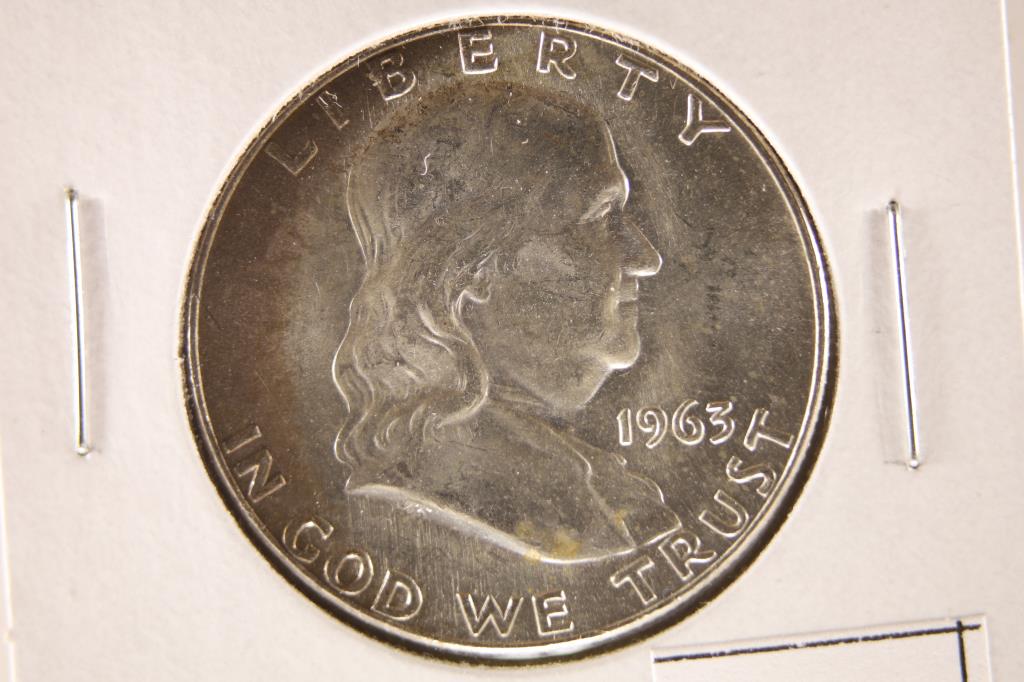 1963-D SILVER FRANKLIN HALF DOLLAR BRILLIANT UNC (1 of 2)