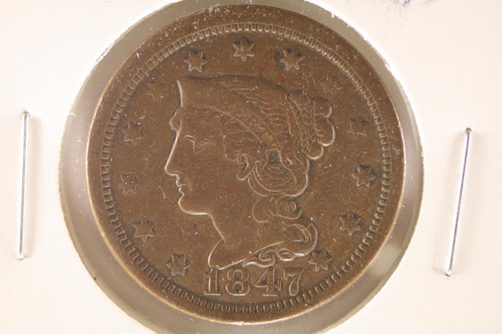 1847 TALL DATE US LARGE CENT VERY FINE (1 of 2)
