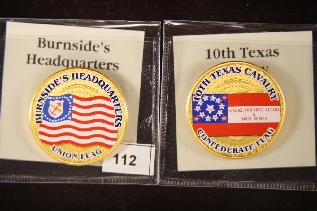 2-COLORIZED & GOLD PLATED KENNEDY HALF DOLLARS: UNION FLAG AND CONFEDERATE FLAG