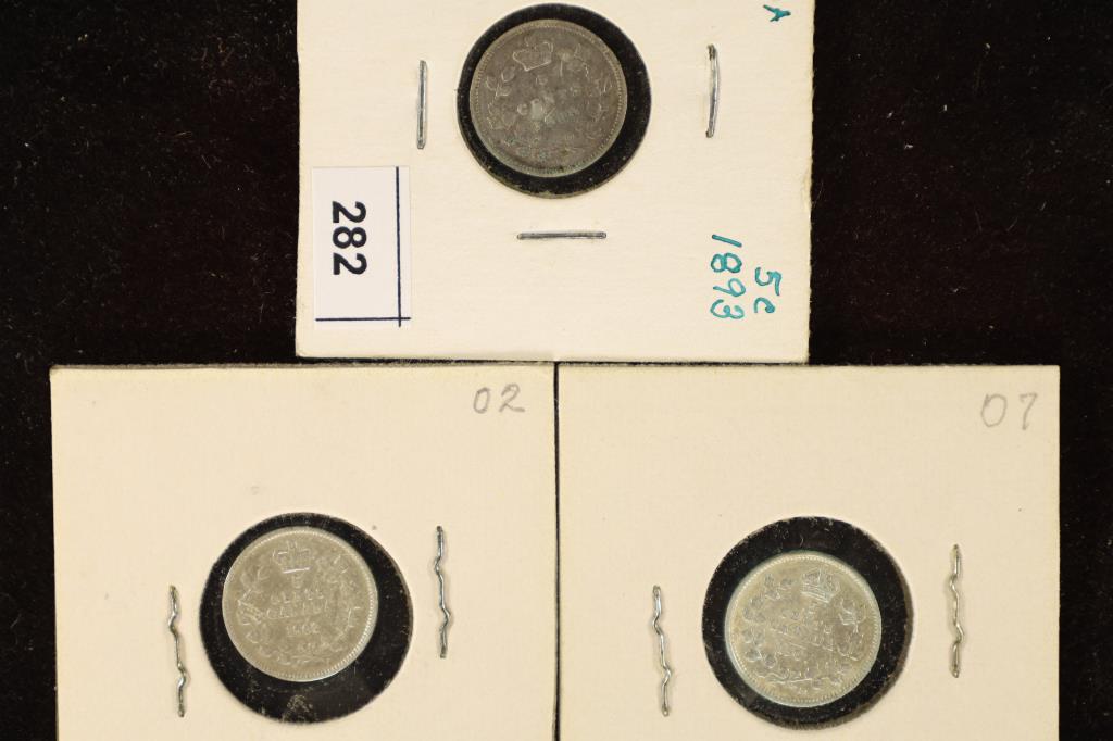 1893, 1902 & 1907 CANADA SILVER 5 CENTS (1 of 2)