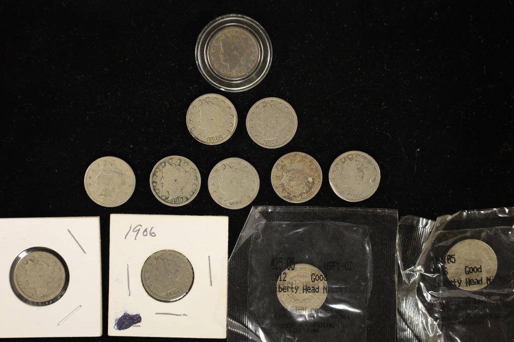 12 ASSORTED 1902-1912 LIBERTY "V" NICKELS (1 of 2)