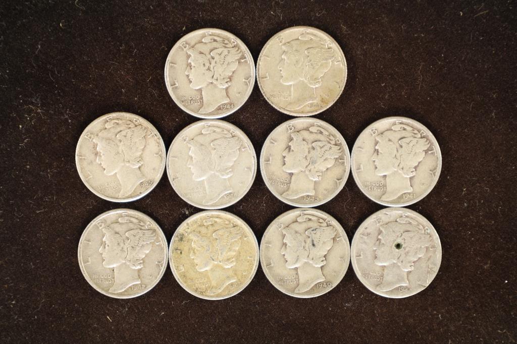 10 ASSORTED 1940'S MERCURY DIMES (1 of 2)