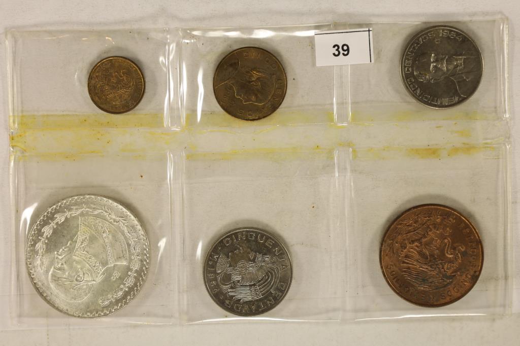 1964 MEXICO 6 COIN UNC SET, CONTAINS .100 SILVER (1 of 2)