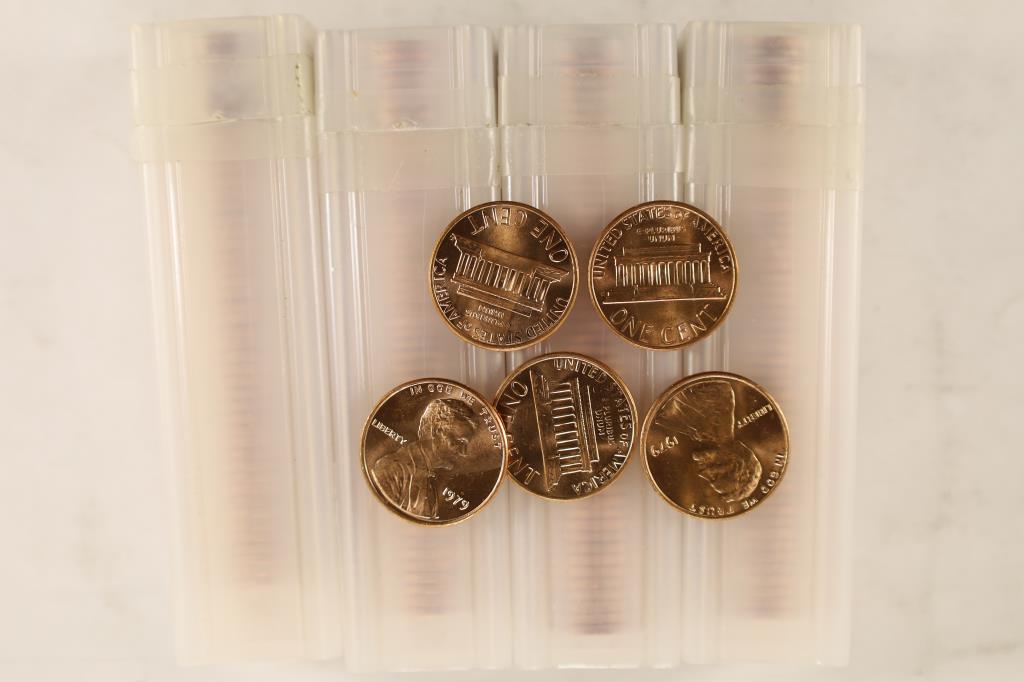 4- 50 COIN ROLLS OF 1979-P LINCOLN CENTS BU'S: WATCH FOR OUR NEXT AUCTION ON MONDAY DEC. 27TH, 2021.