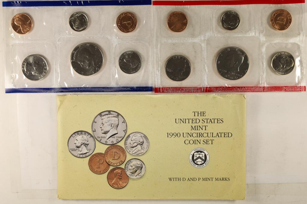 1990 US MINT SET (UNC) P/D (WITH ENVELOPE) (1 of 2)