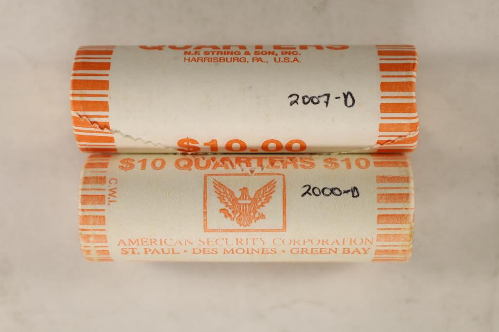 2-$10 ROLLS OF BRILLIANT UNC 50 STATE QUARTERS (1 of 1)