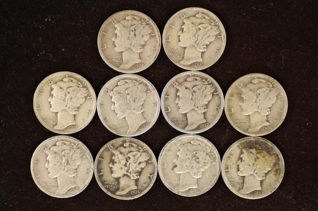 10 ASSORTED 1930'S MERCURY DIMES (1 of 2)
